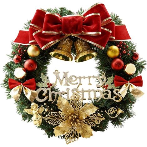 Décorations de Noël, couronne de Noël avec deux cloches, décoration de porte, couronne pour porte d'entrée 30 cm (1/5)