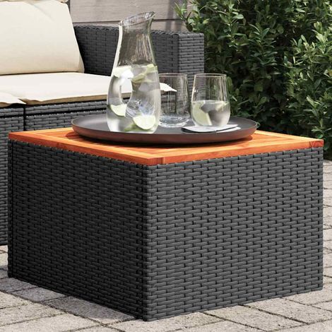 Teenpull – Gartentisch Schwarz 55 x 55 x 37 cm Poly Rattan und Akazienholz (1/5)