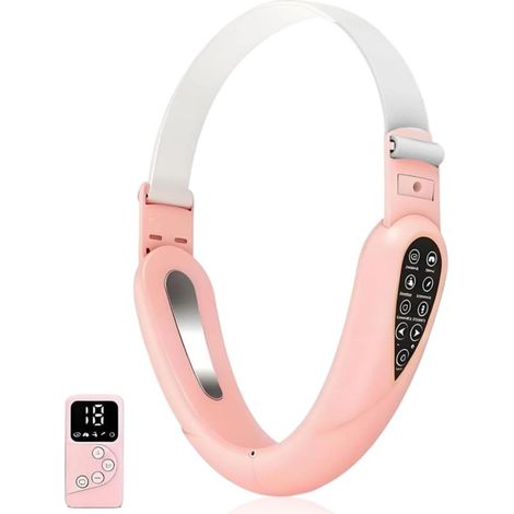 Elektrisches V-förmiges Gesichtsmassagegerät + Elektrostimulator 2026 Edition Gesichtspflegegerät mit EMS-Technologie, Rot- und Blaulicht, 5 Behandlungsmodi – Fernbedienung inklusive (Pink) (1/5)