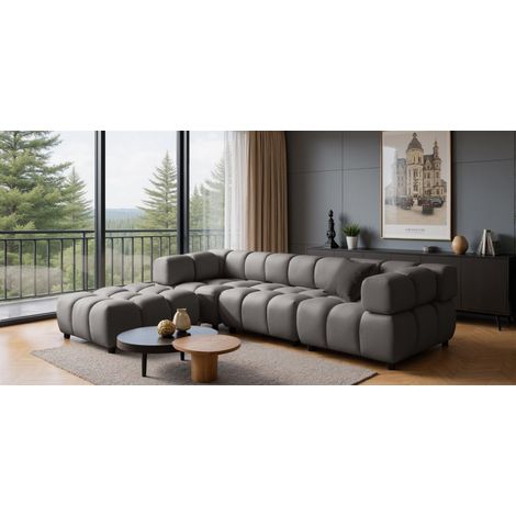 Sofa Designersofa FLOW 3-Sitzer inkl. 1 x Polsterhocker Stoff Bluvel Dunkelgrau