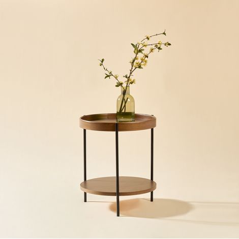 Table d'appoint ronde 44x44x48 cm noyer, design 2 niveaux, en bois, MDF et métal MEUBLIV (1/5)