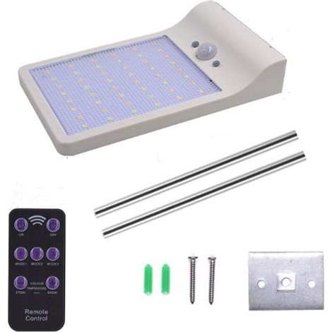 MINKUROW Luci Solari Per Grondaia Da Esterno, 48 Led Wireless Con Sensore Di Movimento, 3 Modalità Di Illuminazione, 7 Temperature Di Colore Regolabili, Ip65 Impermeabile, Luce Di Sicurezza Per Casa, (1/4)