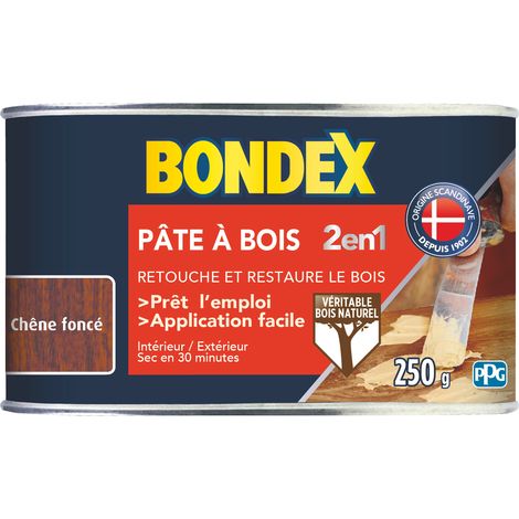 Bondex – Pâte à bois 2 en 1 pour rebouchage et restauration – 250g – Séchage rapide 30 min – Pour bois dur et matériaux dérivés (1/2)