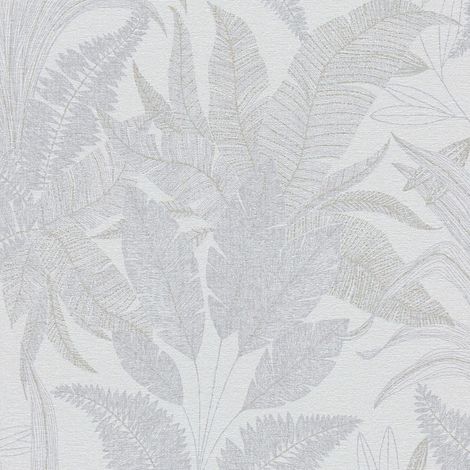 Empapelado estilo country Profhome 396541 papel pintado no tejido ligeramente texturado con ornamentos florales mate gris blanco-crema oro 5,33 m2