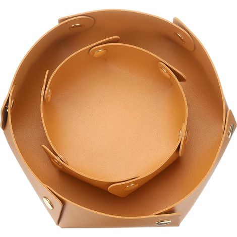 Lot de 2 plateaux de rangement en similicuir - Plateaux pour bijoux, clés et portefeuille - Idéal pour une console, une table de chevet ou une chambre - 2 tailles - Jaune (1/5)