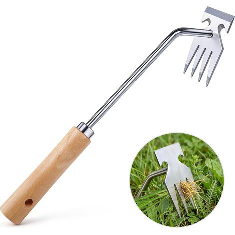 Manual Weed Puller, Thickened Stainless Steel Weed Puller, Solid Wood Handle, Gardening Weeding Tool for Eliminating Tough Weeds, Moss, etc. (1/5)