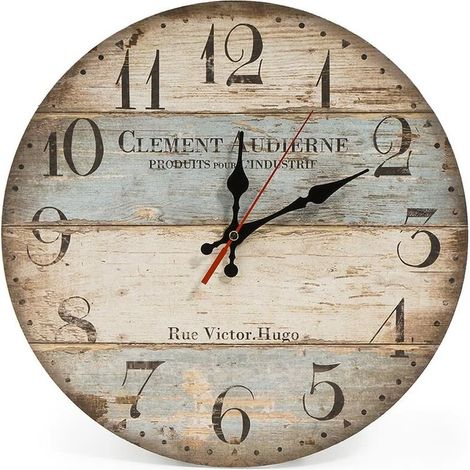 30 cm Vintage-Wanduhr, leise, nicht tickende Holzwanduhr für Wohnzimmer, Küche, Büro, Schlafzimmer (gestreift) (1/5)