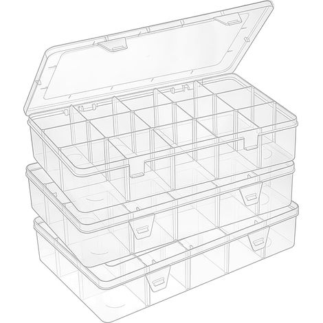 Boîte De Rangement En Plastique - 15 Compartiments Avec Séparateurs Amovibles - Pour Matériel De Pêche Artisanat Et Loisirs Créatifs - 3 Pièces (1/5)