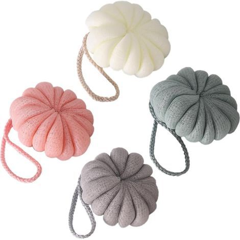 Lot de 4 boules de bain en forme de fleur pour femme, chouchou, exfoliant, douche, gommage corporel, baignoire pour enfants, éponge de bain, pour prendre un bain (1/5)