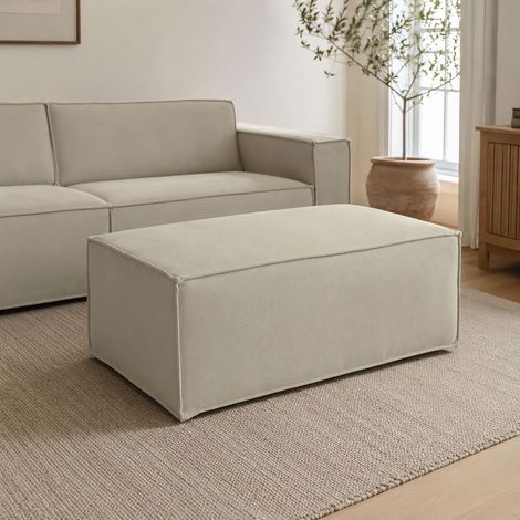 Dmora - Pouf Dabdella, Pouf de salon, 100% Made in Italy, Fauteuil relax en tissu rembourré, Cm 100x70h43, Beige (1/5)