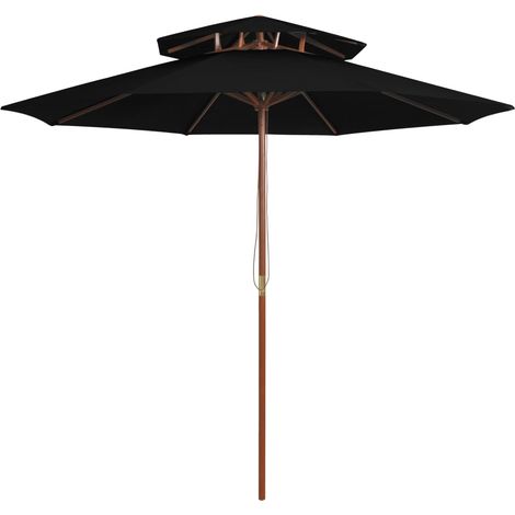 Sonnenschirm mit Doppeldach und Holz-Mast Schwarz 270 cm
