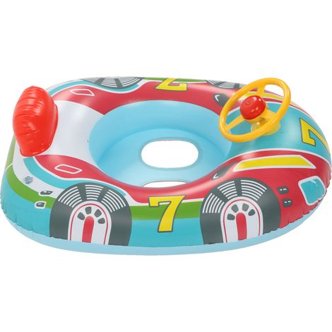 Flotteur Bébé Piscine en Forme de Bateau, Volant Amovible, Structure Anti-Fuite PVC, Siège à Jambes, Jouet de Bain Enfant pour Été, Design Fond Marin Bleu (1/5)