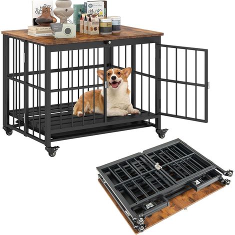 COSTWAY Cuccia Pieghevole per Cani, Casetta Resistente alle Masticazioni con Porta e Ruote Bloccabili per Razze Piccole, Cuccia Decorativo da Interno per Animali Domestici (80 x 61 x 64 cm) (1/5)
