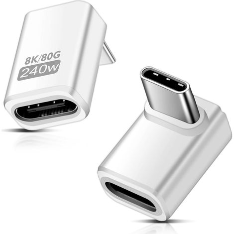 2er-Pack 90°-USB-C-Verlängerungsadapter, 80 Gbit/s, USB-C-Stecker auf -Buchse, vertikaler Winkeladapter, 240 W, Thunderbolt-5-Verlängerungsanschluss für iPhone 15/16, Tablet und Smartphone (1/5)