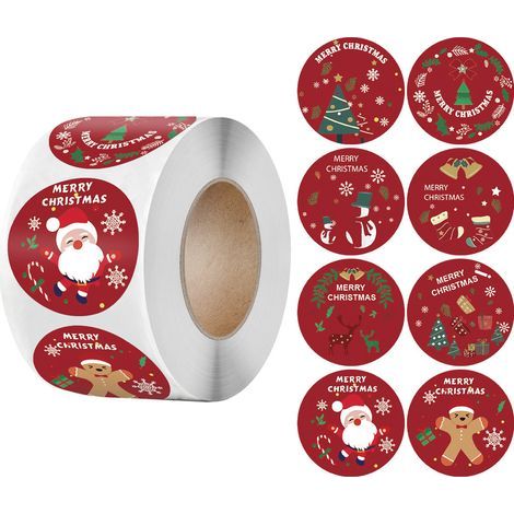 500 Pièces Etiquettes Cadeau Noel, Etiquettes Noel Autocollantes, 1,5 Pouces Etiquette Noel, Arbre de Noël,Père Noël,Elk de Noël,Cloche de Noël Rouleau d'Autocollants de Noël pour Cadeaux Déco (1/5)