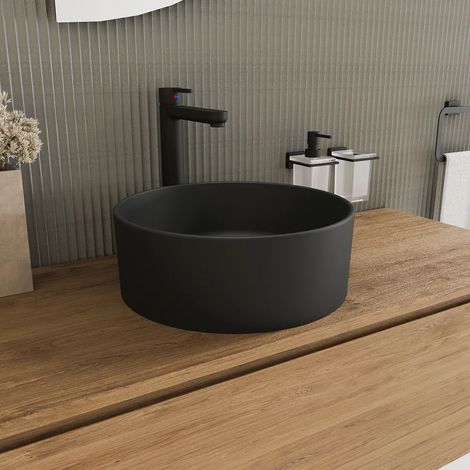 Lavabo da Appoggio Tondo 37,5x37,5x13,5 Nero Opaco Mod. Tirreno (1/5)