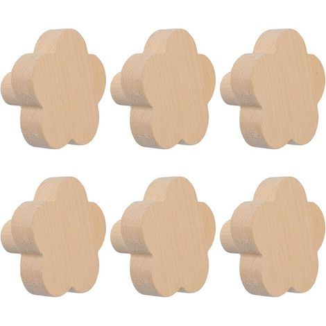 6 poignées en bois en forme de fleur à un seul trou, poignées autocollantes en bois de hêtre, poignées de placard en bois pour tiroirs avec vis (1/5)