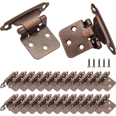 Charnières de porte d'armoire de cuisine en bronze (10 paires/20 pièces), charnières à recouvrement variable de 1/2 pouce à fermeture automatique, montage en surface, pour armoires de cuisine. (1/5)