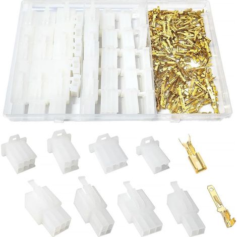 (Blanc)380 Pièces 2.8mm Automobile Connecteur Kit, 2 3 4 6 Broches de Fil Électrique Connecteur et Femelles Sertir Cosse Assortiment, pour Moto, Voiture, Camion, Scooter, Bateaux Électrique (1/5)