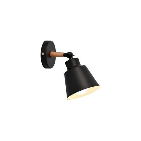 1 applique murale - Couvercle secondaire noir mat avec abat-jour conique en bois (plaque noire) - Sans cordon d'alimentation (1/5)