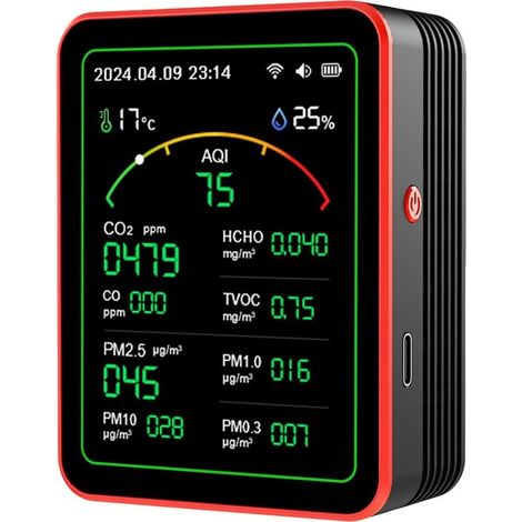 Monitor of CO2, meter of quality of the air interior 15 in 1, detector portable of dioxide of carbon, screen LCD backlit CO2 TVOC HCHO PM2.5 PM10 Tester with alarm for the home and the bur (1/5)