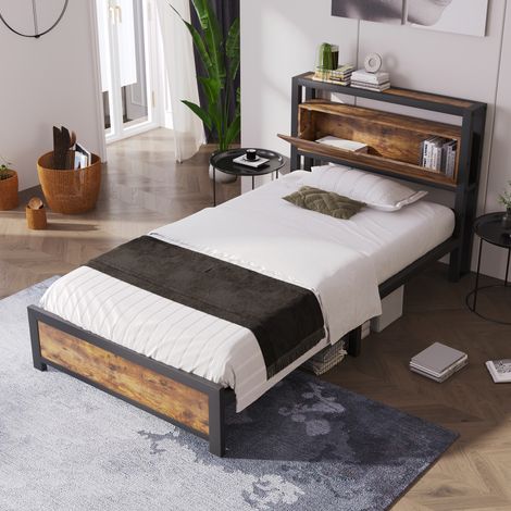 lit adulte rangement 90x200 métal bois naturel OKMYHOME (1/5)