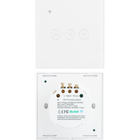 Interrupteur mural tactile intelligent WiFi avec commande par application pour rideaux, portes de garage, portes motorisées, CA 95-250 V, blanc (1/5)