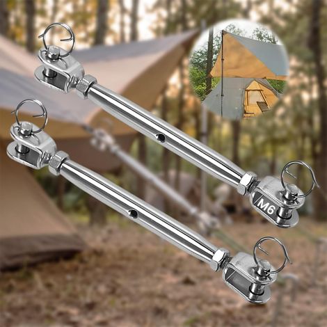 2 Pieces M6 Screw Tensioners, 304 Stainless Steel Cable Tensioner, Awning Turnbuckle Tensioner, Rope Tensioner, Cable Tensioner Turnbuckle Screw Curling Fork for Sailboat, Awning (1/5)