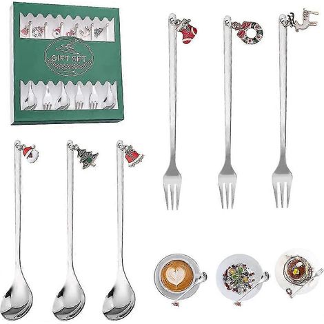 Ensemble de 6 cuillères et fourchettes à café de Noël (1/5)