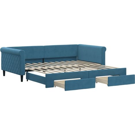 vidaXL Divano Letto Estraibile con Cassetti Blu 100x200 cm in Velluto (1/5)