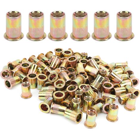 100pcs écrous à riveter tête plate M10 en acier carboné, rivets filetés verticaux pour fixation solide (1/5)