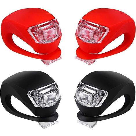 Fahrradbeleuchtung vorne und hinten, Silikon-LED-Fahrradbeleuchtungsset, wasserdichtes Fahrrad-Scheinwerfer- und Rücklicht-2pcs Red and 2pcs Black (1/5)