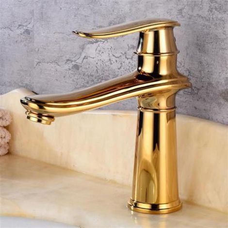 White brass basin tap, single-lever, one-piece mixer tap with hot/cold water, modern design (1/2)