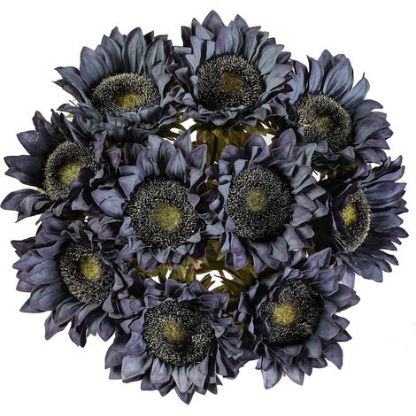 Lot de 10 tournesols artificiels à tige unique, style rustique, pour la décoration de votre maison, hôtel ou de votre chambre (bleu) (1/5)