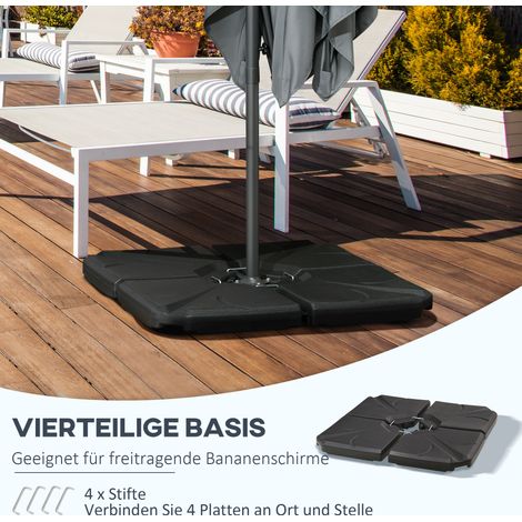 Lot de base lestée pour pied de parasol, remplissable eau/sable, plastique noir, 103x103x8,3 cm (1/4)