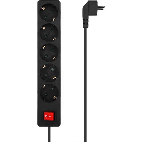 Base Multiple 5 Prises avec Interrupteur avec Câble 3×1.5mm2-1.4m - Couleur Noir (1/3)
