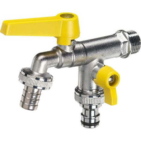 Rubinetto a Sfera Doppio per Fontana da Giardino con Leve Colorate Belfer RUB/027 Giallo (1/3)