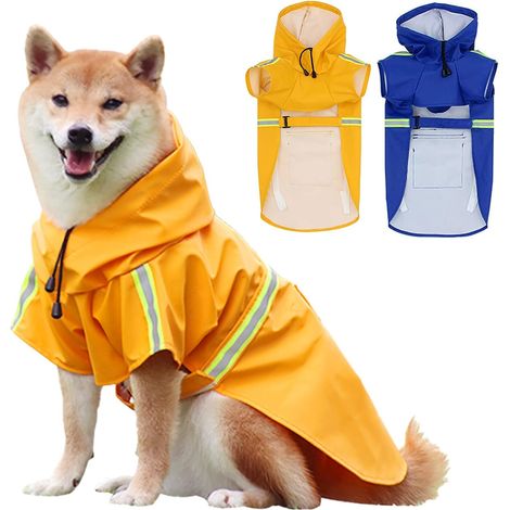 Imperméable pour chien, veste de pluie réfléchissante pour chien, manteau imperméable avec sangle ventrale réglable et ouverture pour la laisse, promenades en toute sécurité (3XL Jaune) (1/5)