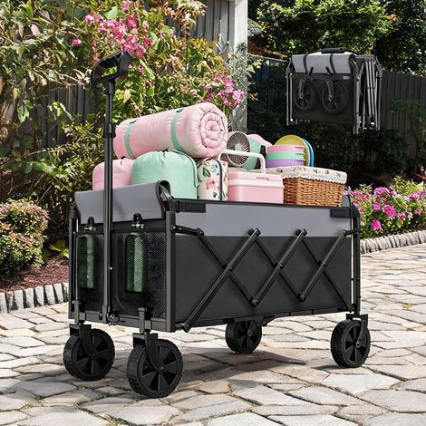 Chariot de jardin pliant 100 kg noir compact et léger en acier (1/5)