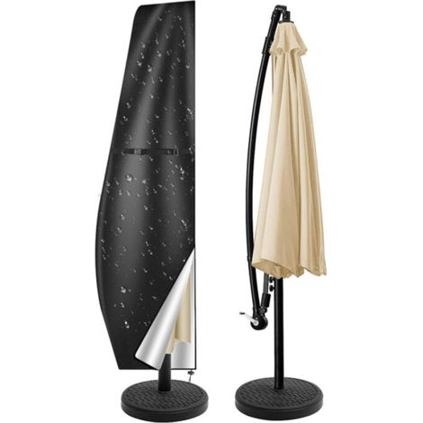 Housse de parasol noire, imperméable, résistante aux UV et au vent, pour parasols déportés d'extérieur (280 x 46 cm) (1/5)