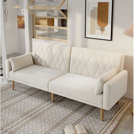 Sofá cama reclinable de terciopelo beige con cojines OKMYHOME (1/5)