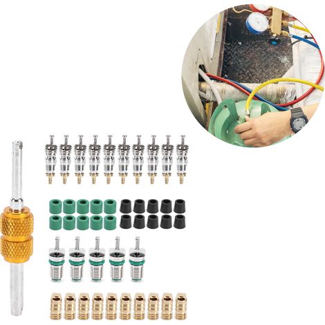Kit de reparación de aire acondicionado [46 piezas] – Extractor de válvulas con juntas para R410/R22/R134a – Silicona/Latón/Acero inoxidable (1/5)