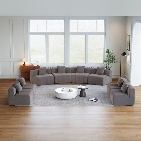 Canapé modulable en chenille 8 places, design inspiré des touches de piano, sans montage, avec coussins, gris (1/5)