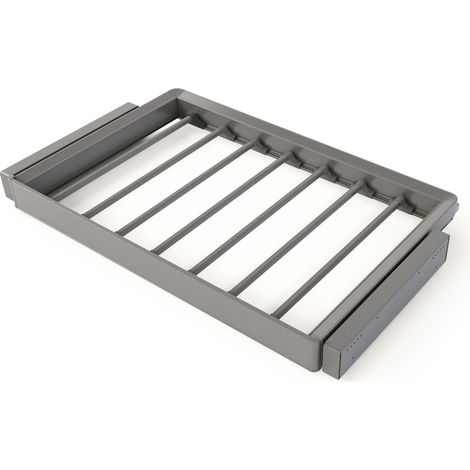 Emuca Kit  portapantaloni a 7 aste e telaio regolabile Quartz per armadi, chiusura ammortizzata e estrazione totale, modulo 80 cm, finitura Titanio