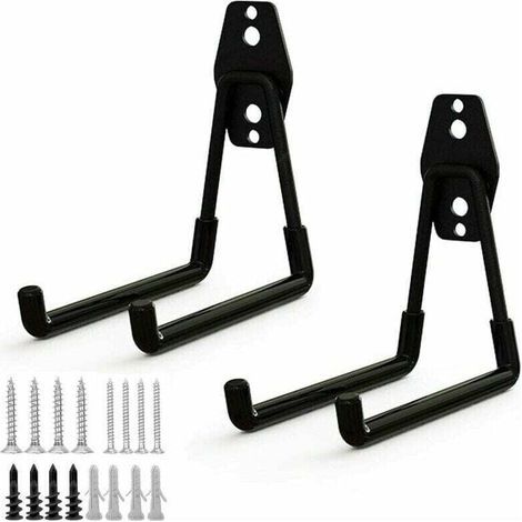 2pcs Crochet de Rangement de Garage en Acier,Stockage outils garage Crochets avec Revêtement Anti-Dérapant Support Lourd pour Accrocher les échelles/vélos/outils de jardin/Cordages(M) (1/4)