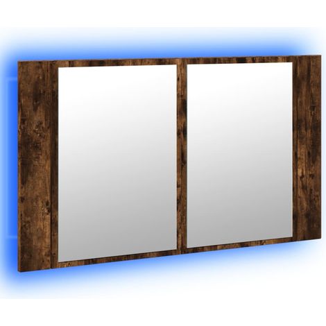 vidaXL Armadietto a Specchio con LED Rovere Fumo 80x12x45cm
