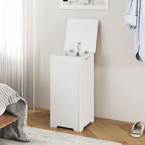 Trier et Ranger le Linge Sale Meuble Bac à Linge Blanc Couvercle à Charnière Métal (1/5)