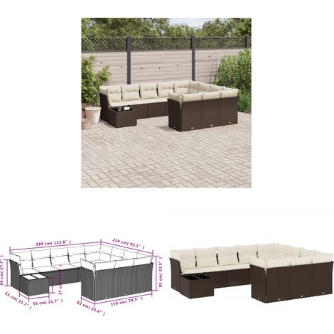 vidaXL 11-tlg. Garten-Sofagarnitur mit Kissen Braun Poly Rattan