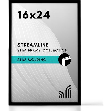 Streamline Collection Cadre photo avec plexiglas poli 40,6 x 61 cm – Cadre photo à bordure fine pour affichage mural – Matériel de suspension inclus – Noir (1/5)