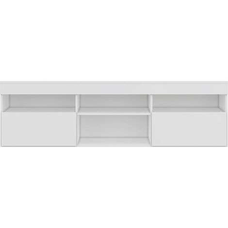 Meuble TV avec 4 étagères et 2 portes coloris Blanc - Longueur 175 x Hauteur 48 x Profondeur 35 cm (1/5)